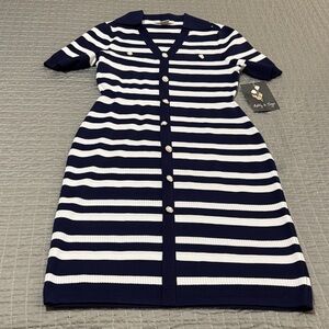 Navy and White Striped Button-Up Dress